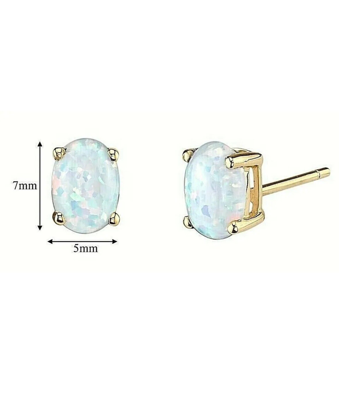 2.00 Carat Real Opal Oval Shape Stud Earrings 14k Yellow Gold 7mm Push Back