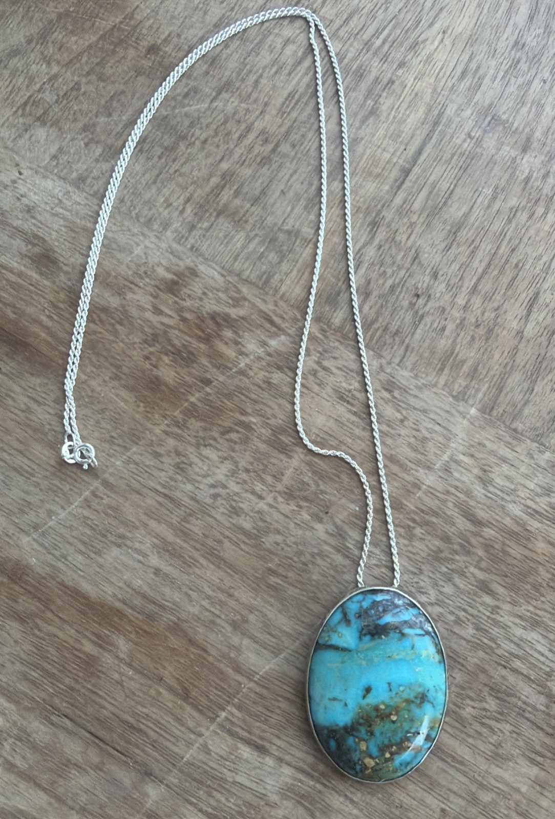 Rare Old Kingman Turquoise and Silver Pendant Necklace