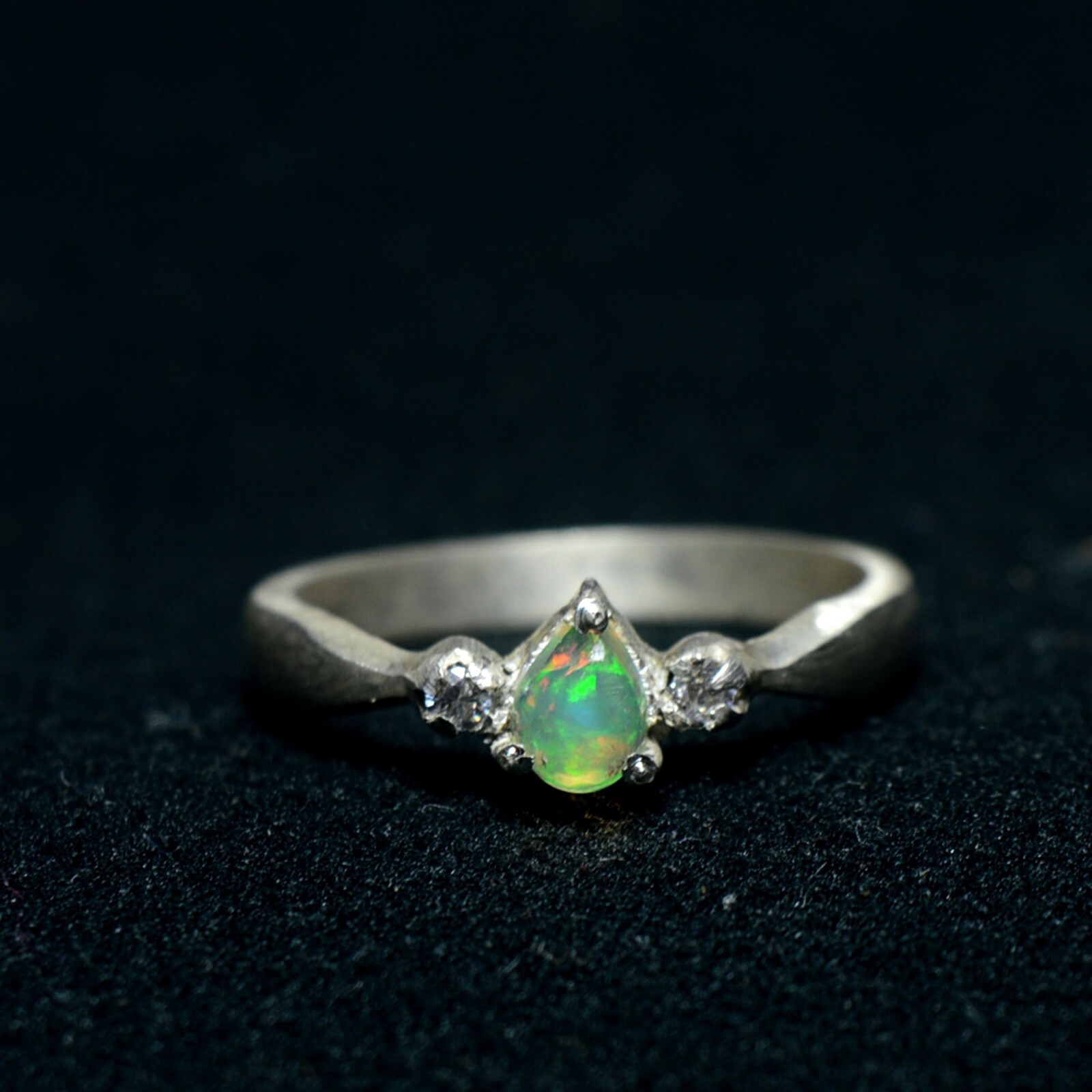 Genuine Ethiopian Multi Fire Opal Pear Gemstone 925 Sterling Silver Women Ring