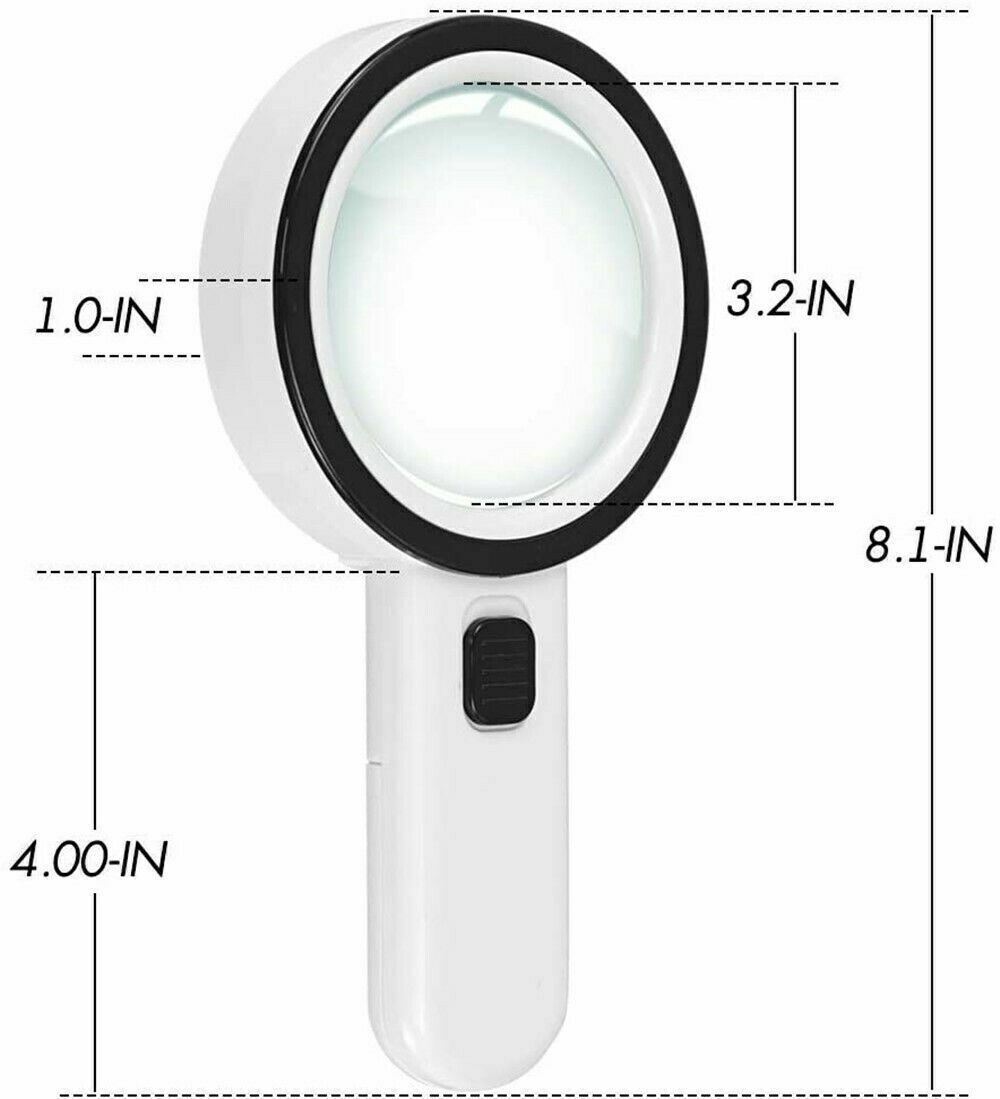30X Extra Large Handheld Magnifier with 12 Bright LED Lights Jewelry Bench Tool