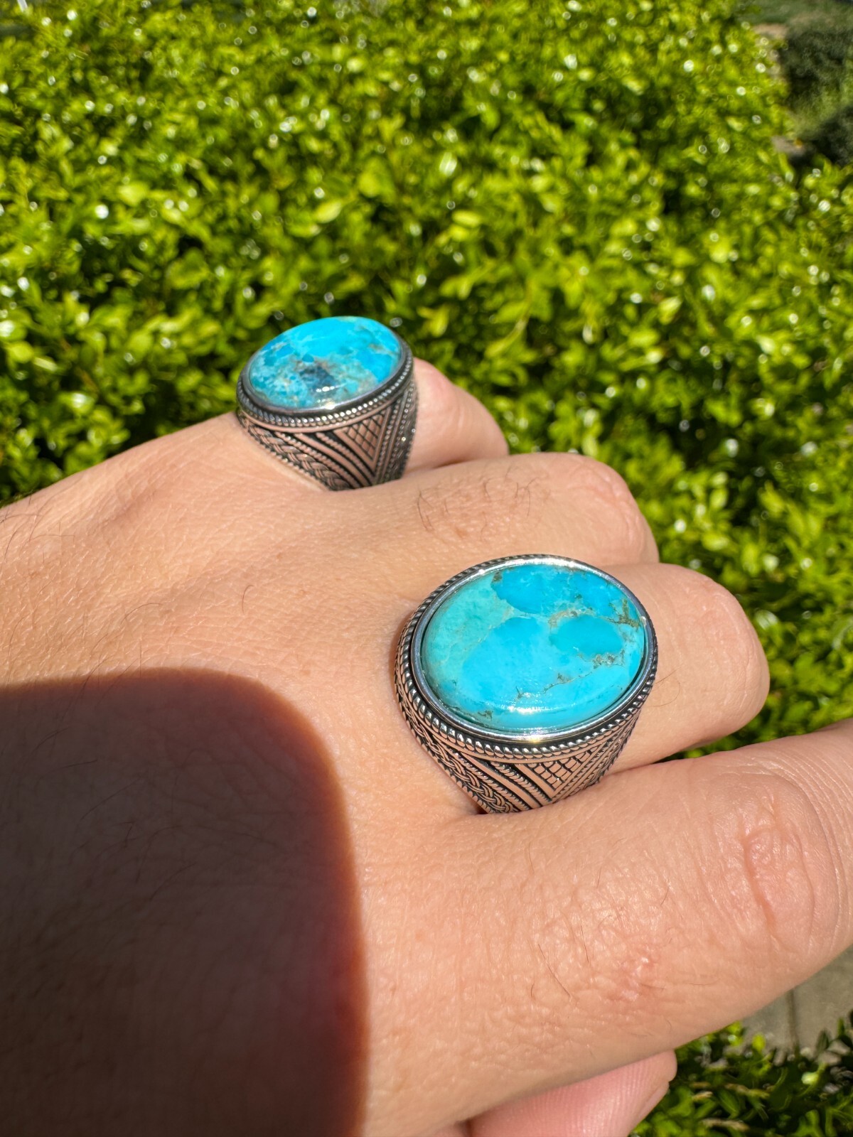 Natural Turquoise Mens Real Solid 925 Silver Handmade Oval Native American Ring