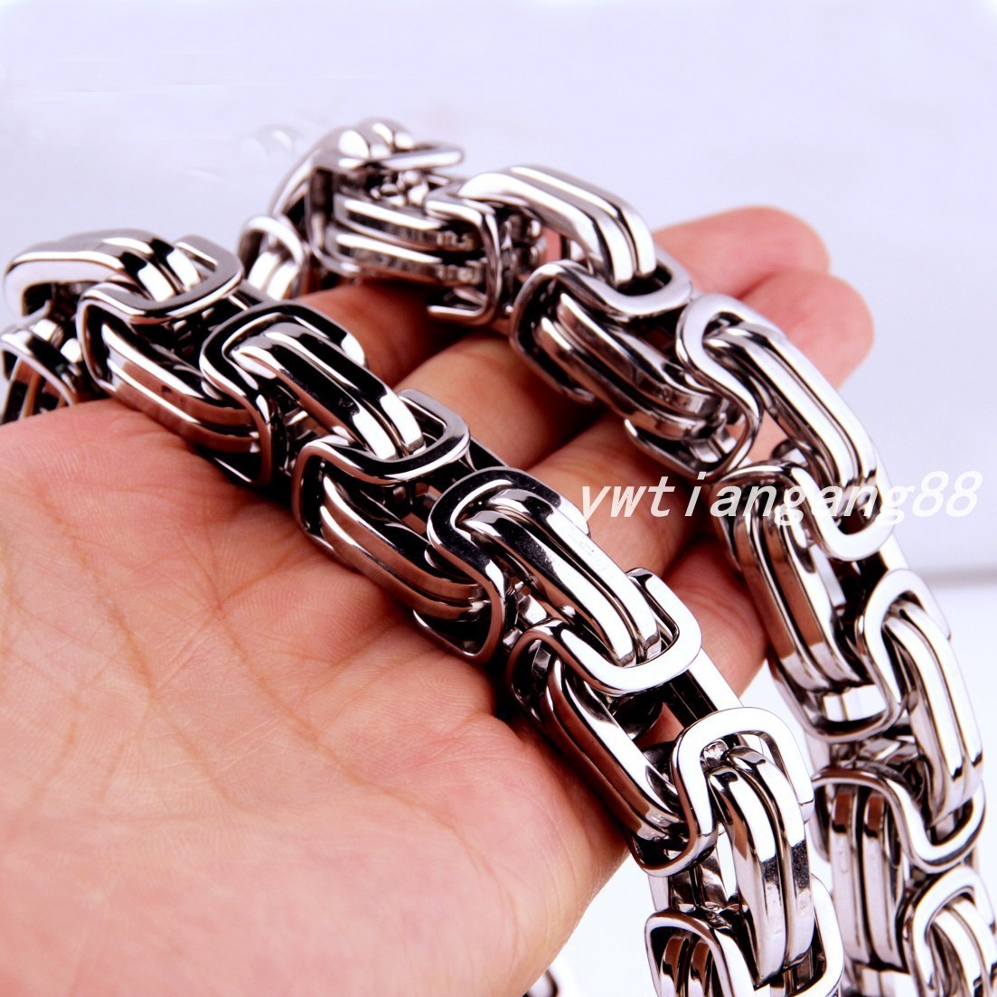 7″-40″ 12/15mm Heavy Stainless Steel Mens Byzantine Chain Necklace Bracelet Link