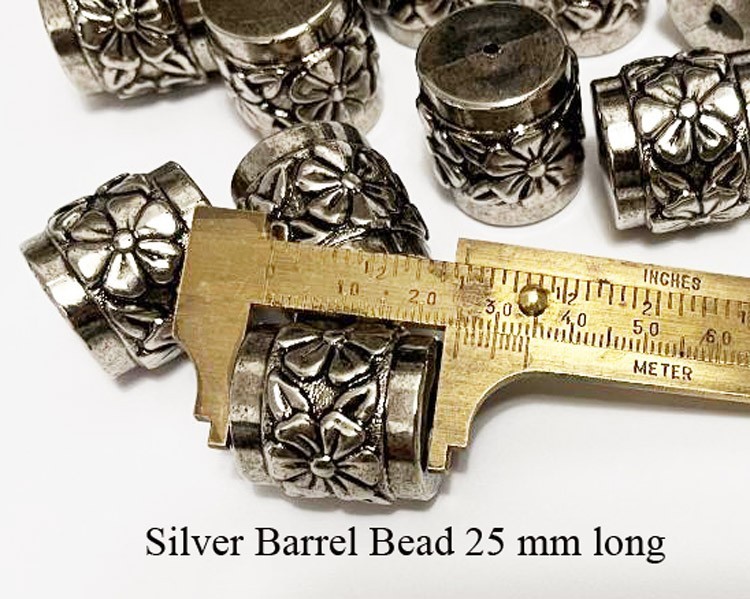 Silver Barrel Beads with daisy floral design good for Necklace & Bracelet