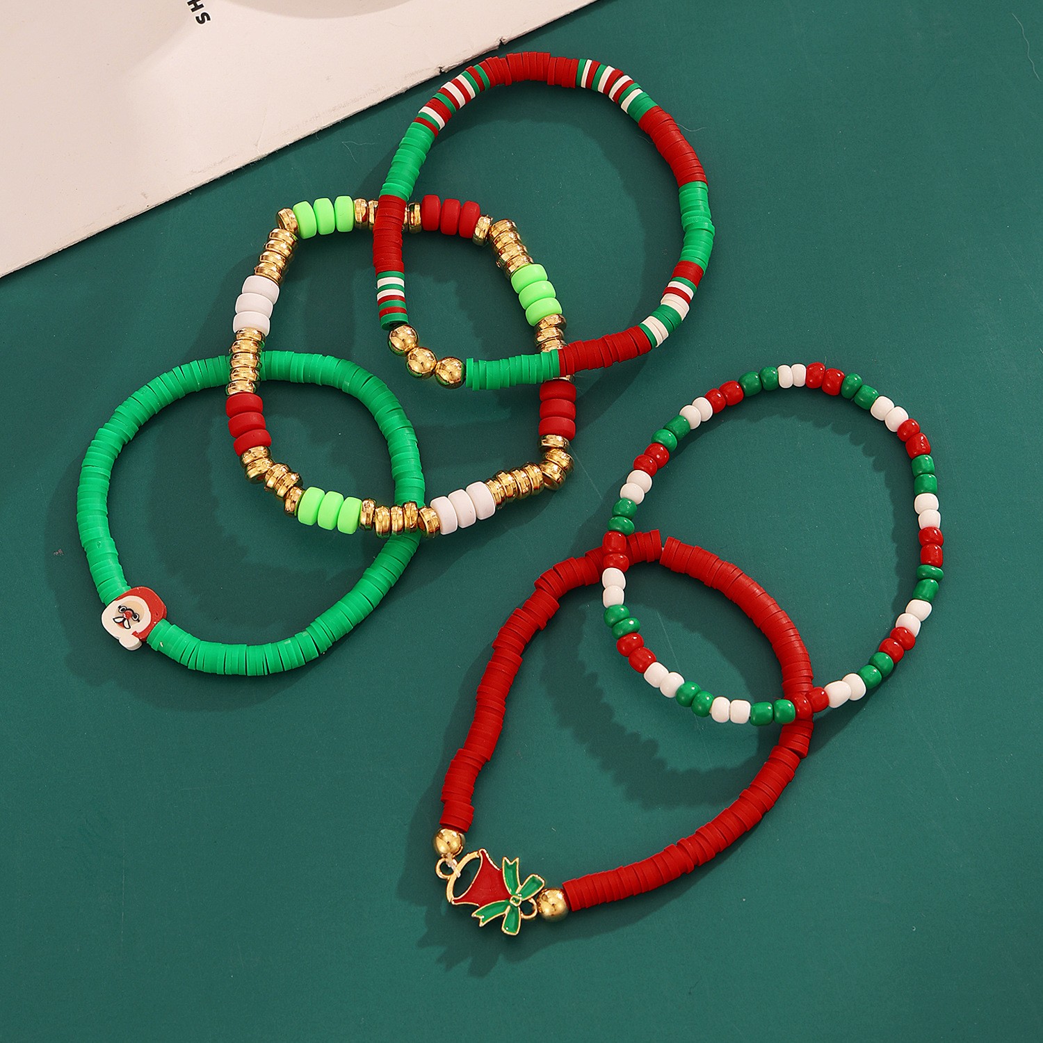 4 Sets Stackable Stretch Christmas Beaded Bracelets Holiday Party Gifts