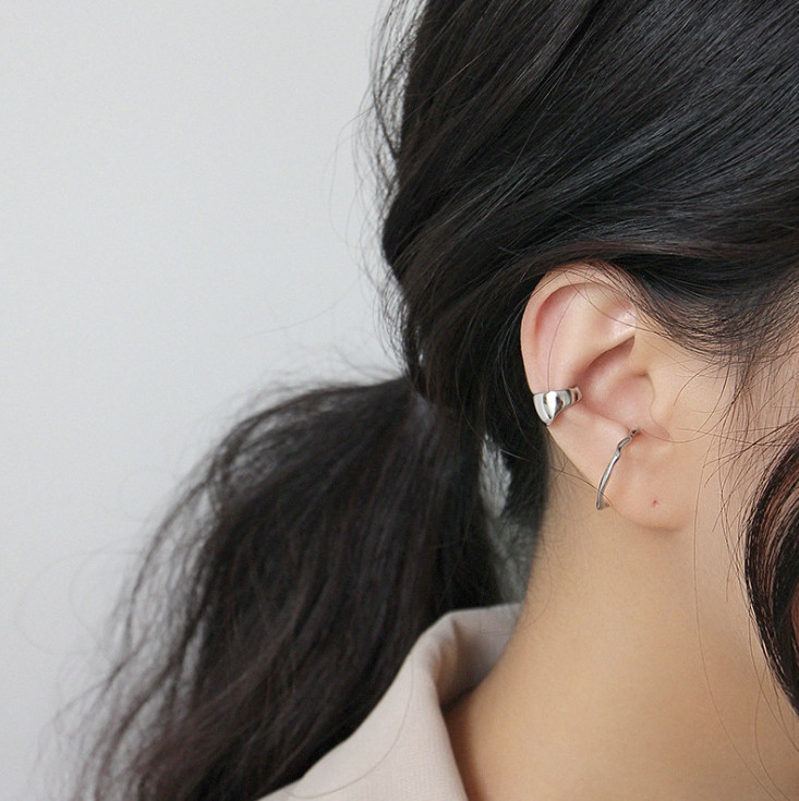 925 Sterling Silver WIDE BAND Ear Cuff Earring No Pierced Clip On Gift I70