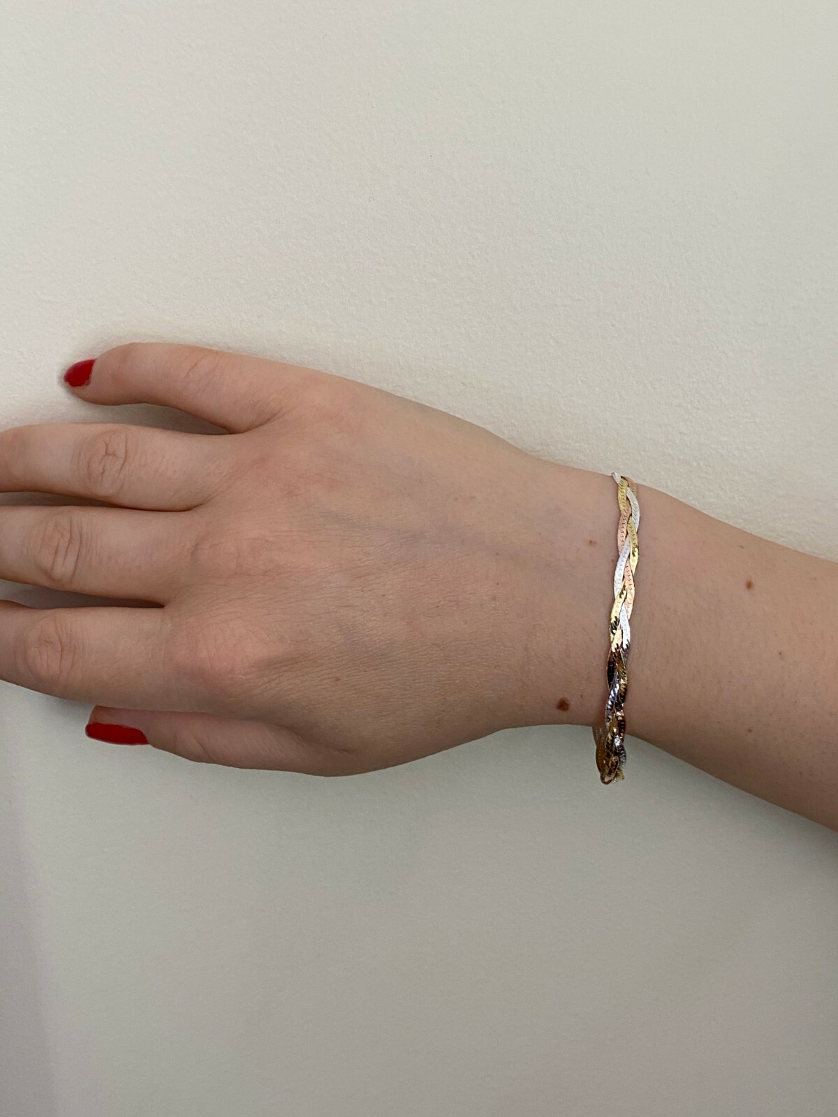 Solid 925 Silver Tri Color Yellow Rose Gold Plated Twisted Braided Herringbone