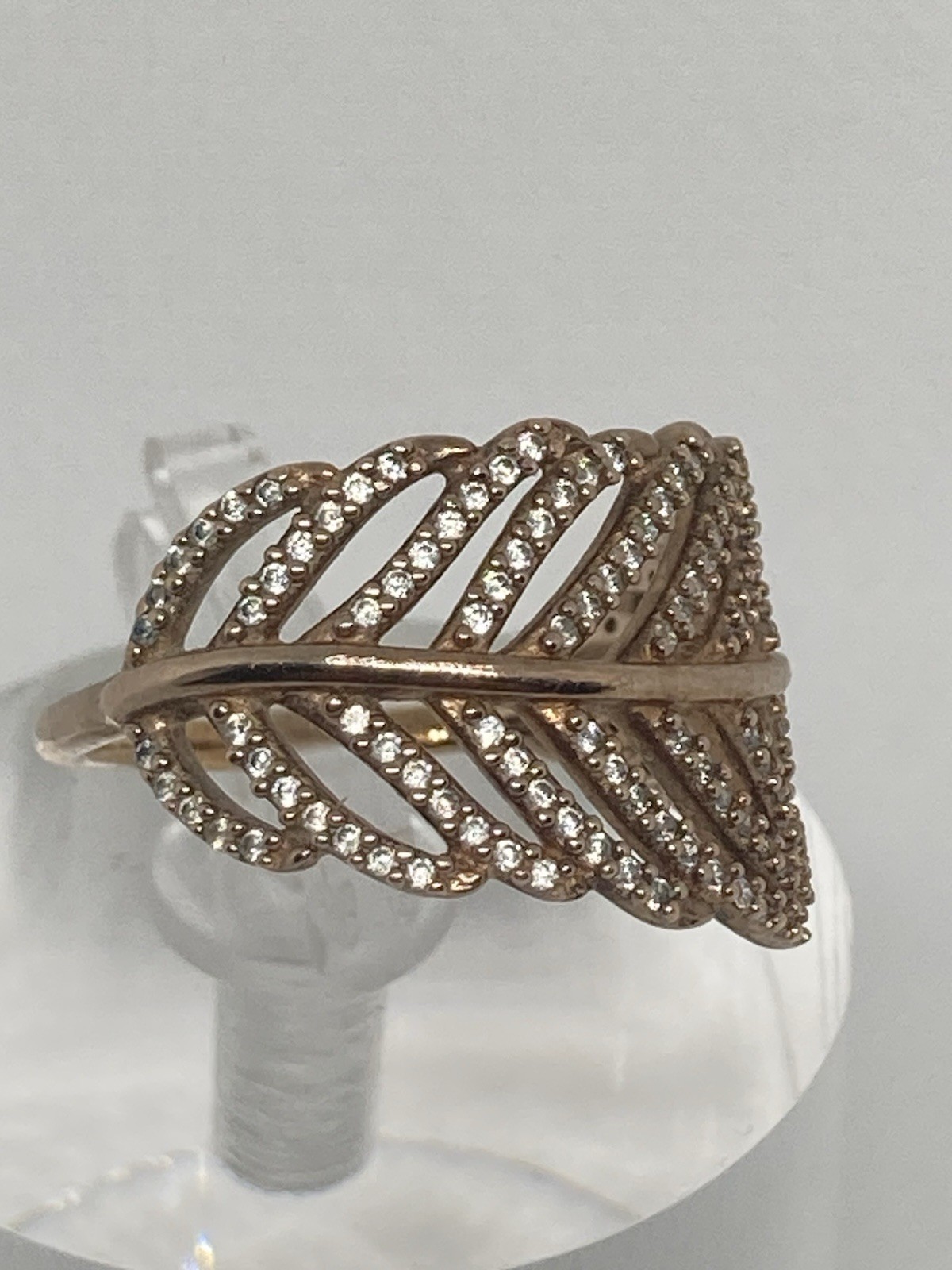 Stamped Algot Enevoldsen Pandora Light As A Feather Ring 14k Rose GP CZ Sz 6