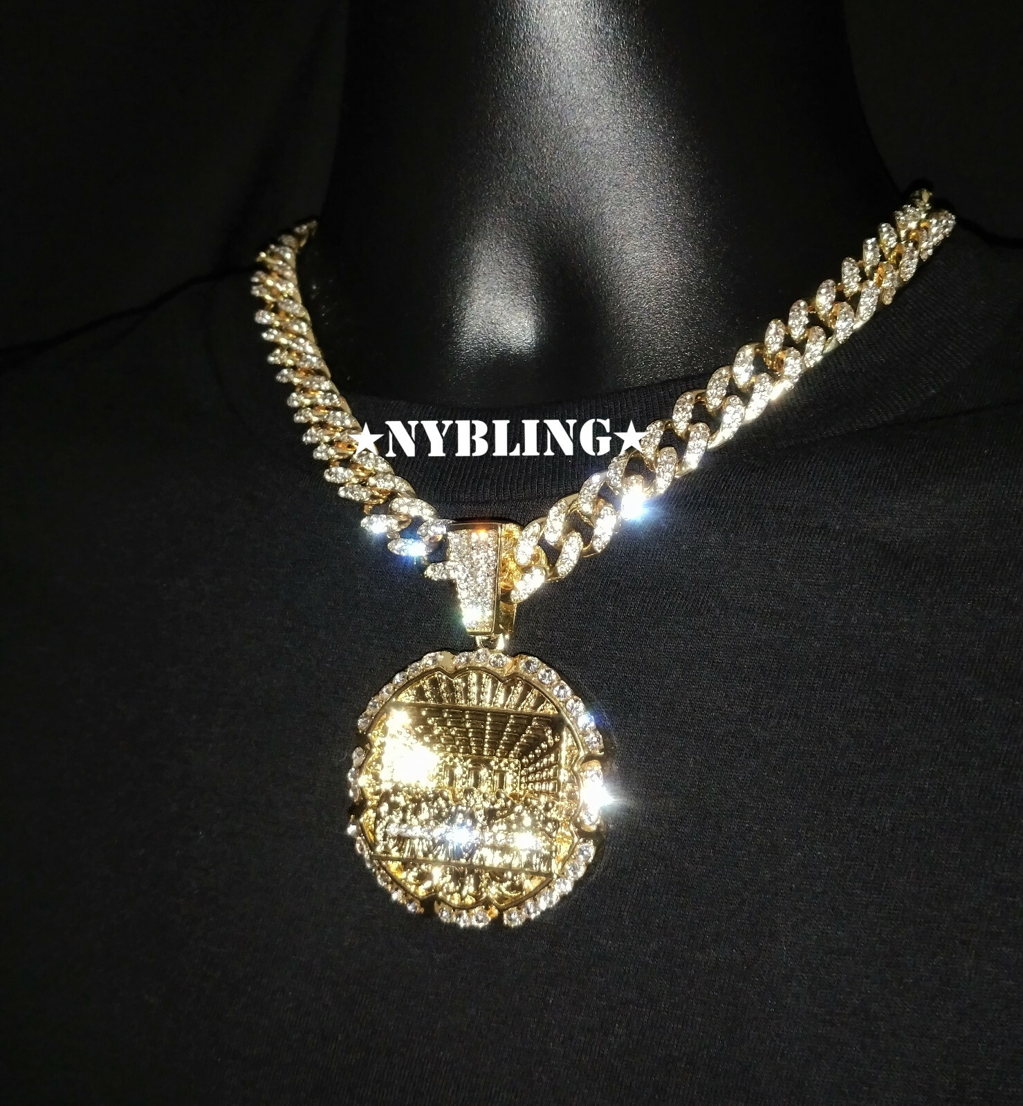 Iced 12MM Cuban Link Chain Necklace + XL Last Supper Pendant Plated CZ Jewelry