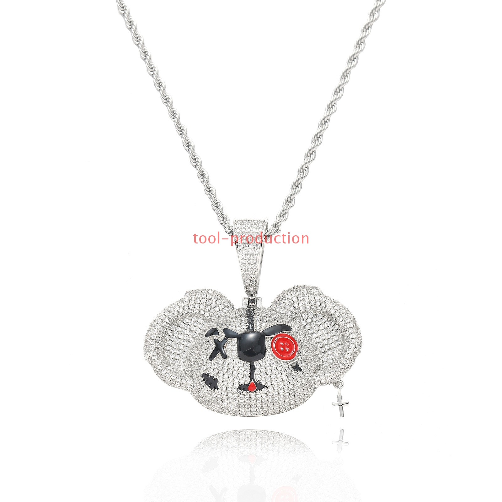 Handmade Sparkling Cross Charm Bear Zircon Pendant With Free Chain