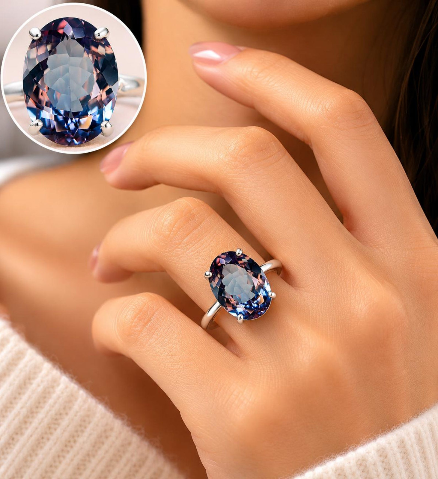 12 Ct Elegant Alexandrite Solitaire Ring – Vintage Jewelry- Crafted 925 Silver