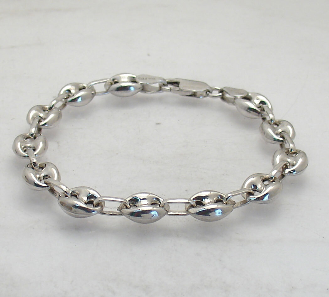 8mm Puffed Mariner Anchor Link Bracelet Anti-tarnish REAL 925 Sterling Silver