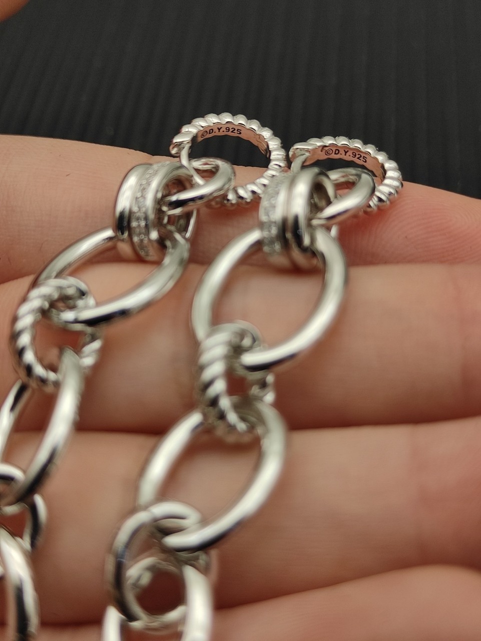 David Yurman Mercer Linked Drop Earrings Sterling Silver with Diamonds, 68mm