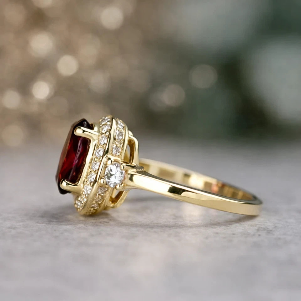 2.76 Ct Oval Cut Natural Ruby Diamond Wedding Ring 14K Yellow Gold
