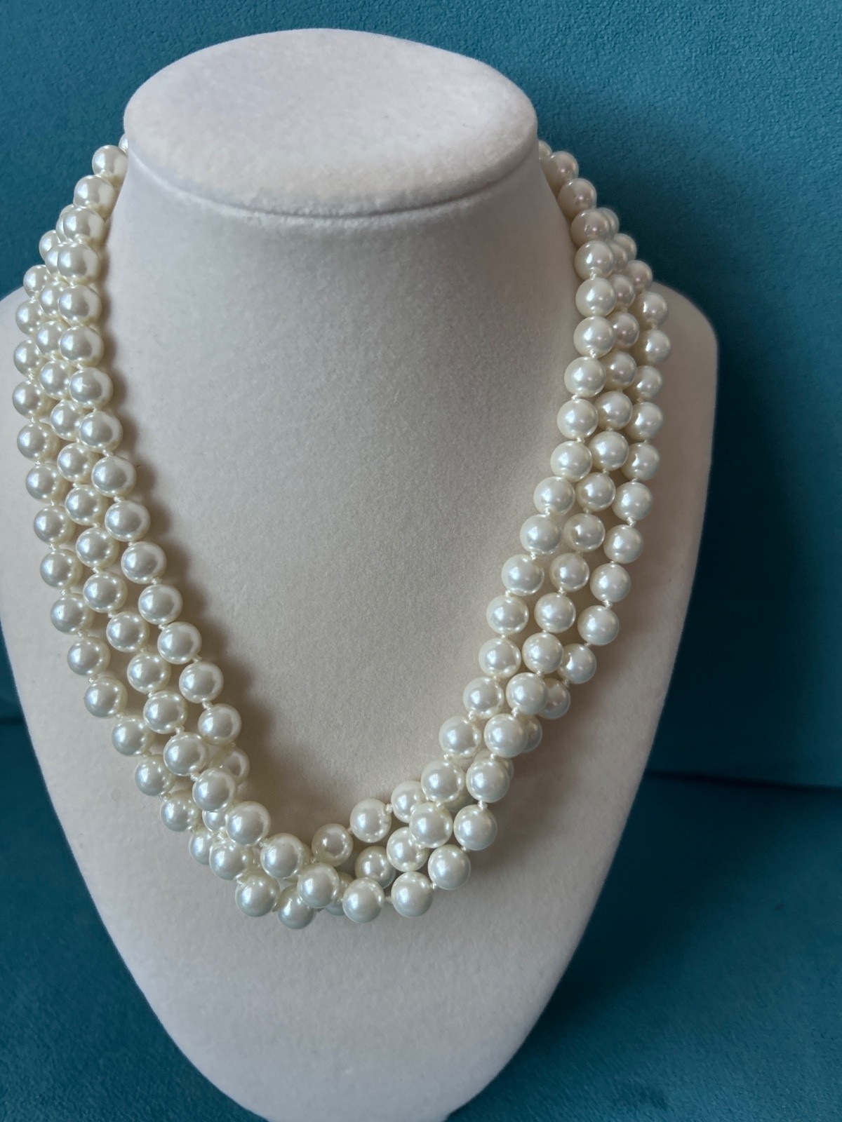 Handcrafted 3 Strand Authentic White South Sea Akoya Shell Pearl Necklace