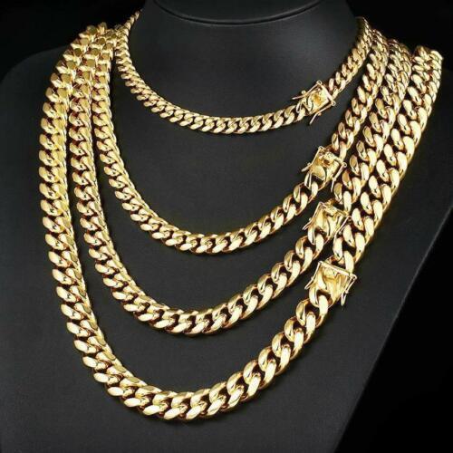 Real 14K/18K Gold Plated PVD Solid Miami Cuban Link Chain Bracelet Set 4mm-14mm
