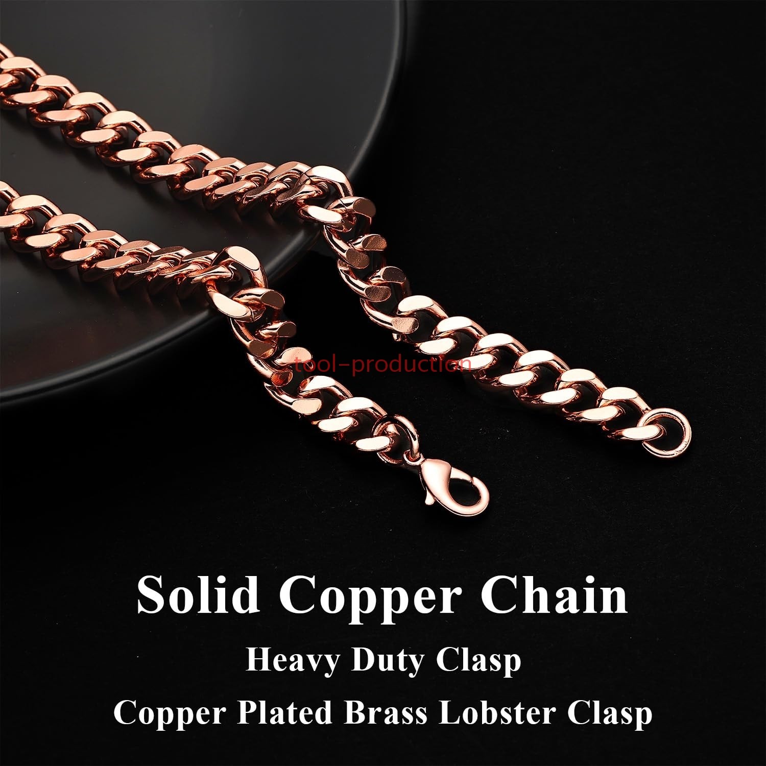 Copper Bracelet for Men–99.95% Pure Copper Cuban Link Chain–8.5in 5mm, 7mm, 12mm