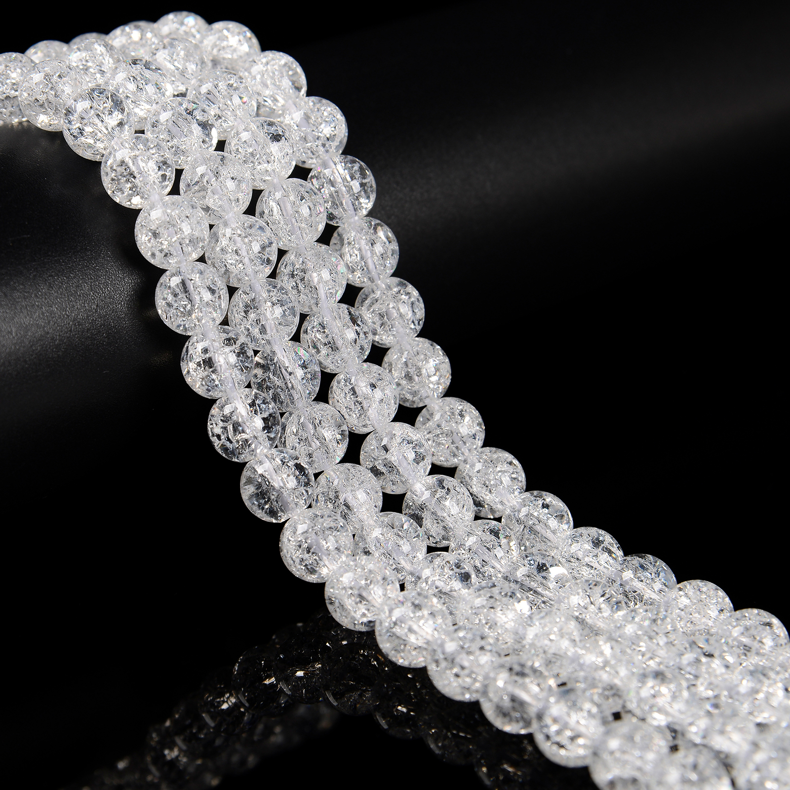 Clear Crackle Quartz Smooth Round Beads Size 6mm 8mm 10mm 12mm 15.5″ Strand
