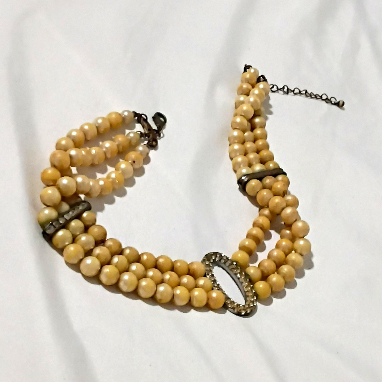 Beige Multi-Strand Beaded Necklace Cable Chain Adjustable Lobster Clasp