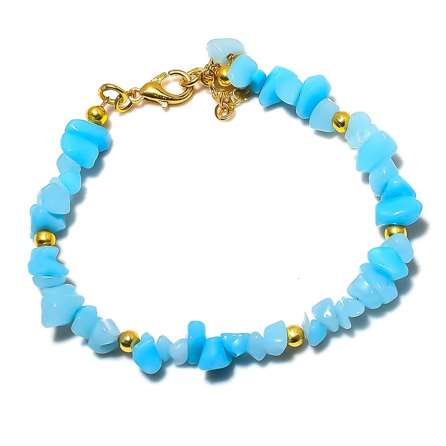 Aqua Chalcedony Gemstone Handmade 925 Sterling Silver Bracelet 7-8″ j664