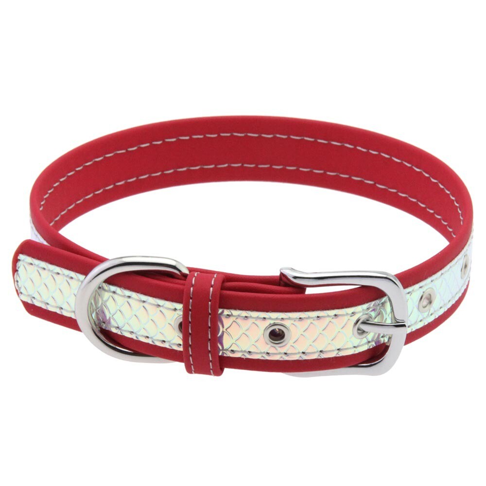Double Color Splicing Sequined Fish Scale Leather Choker Collar Necklace Chain
