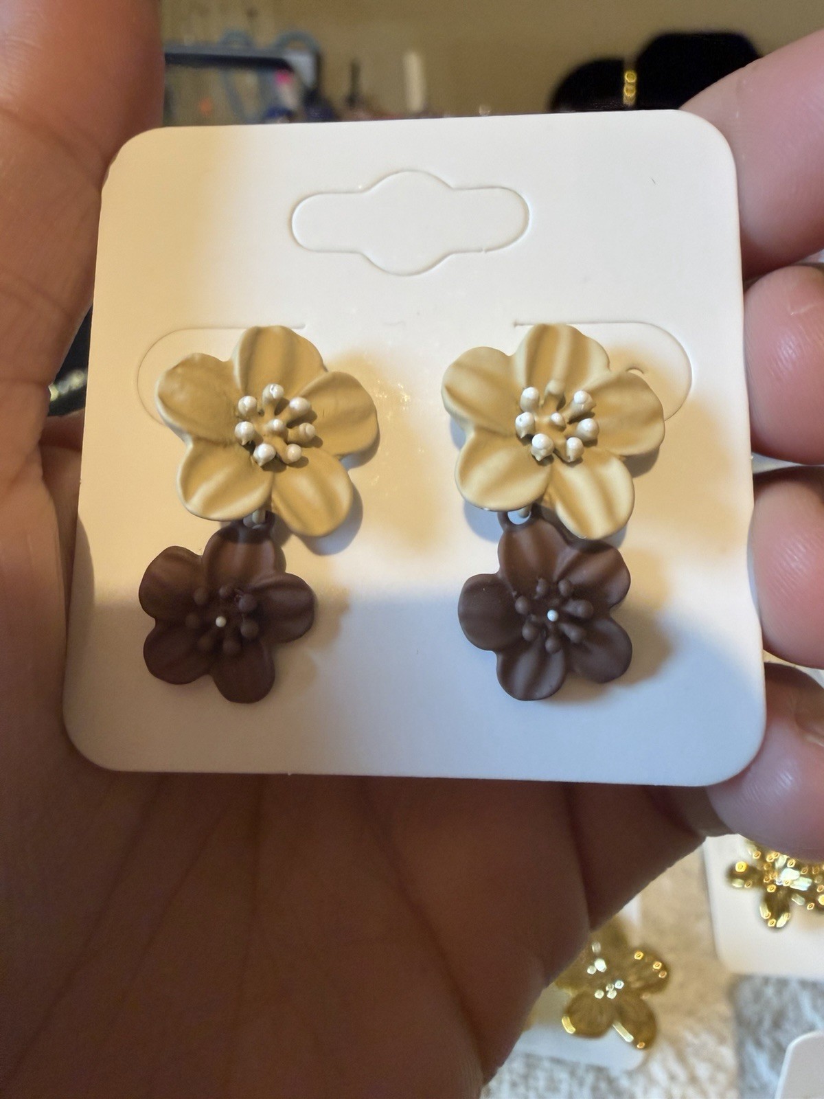 REINA Beige/Brown Flower Plastic Dangle/Drop Earrings, Butterfly, No Stone