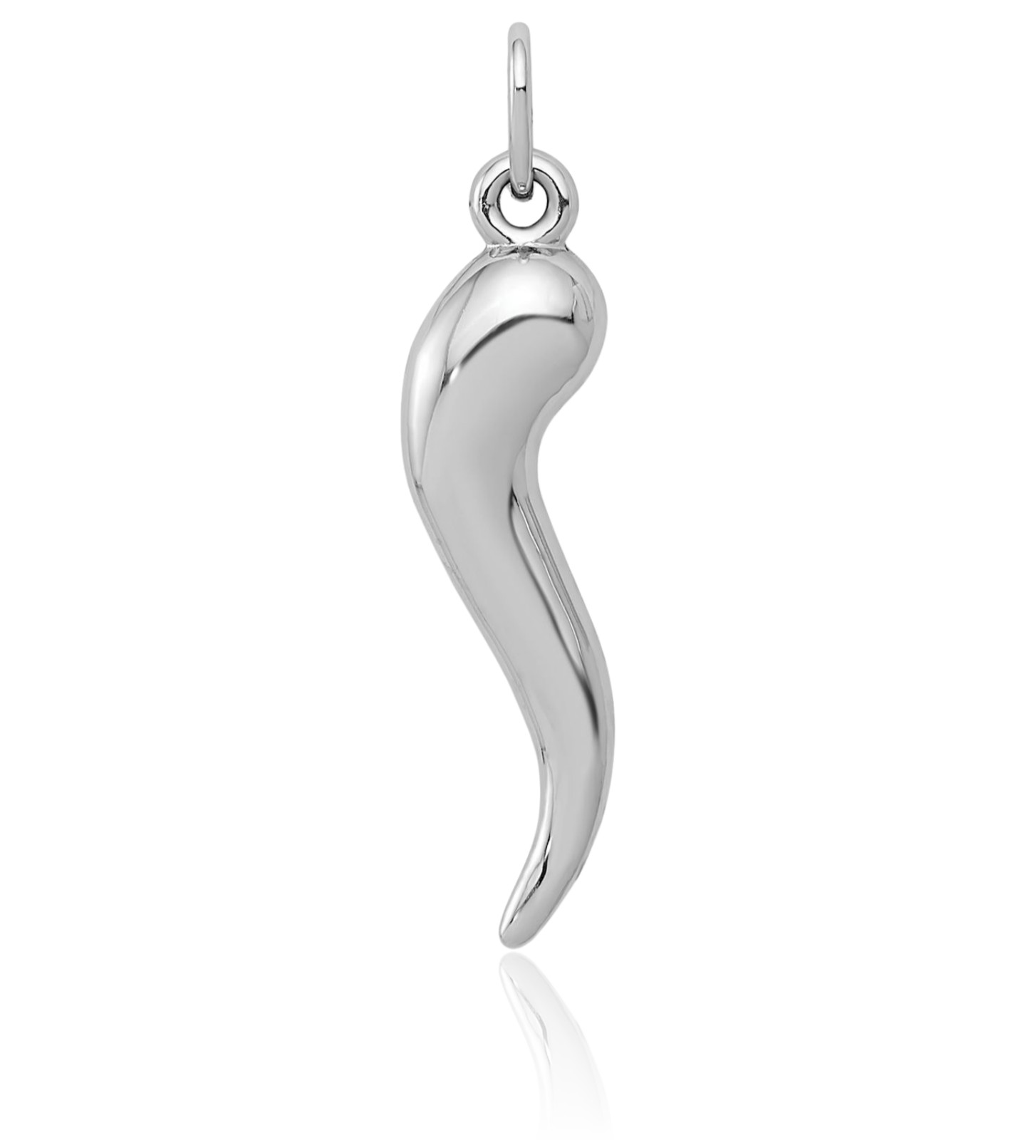 14K Solid White Gold Large Cornicello Italian Horn Pendant Necklace 26.91mm