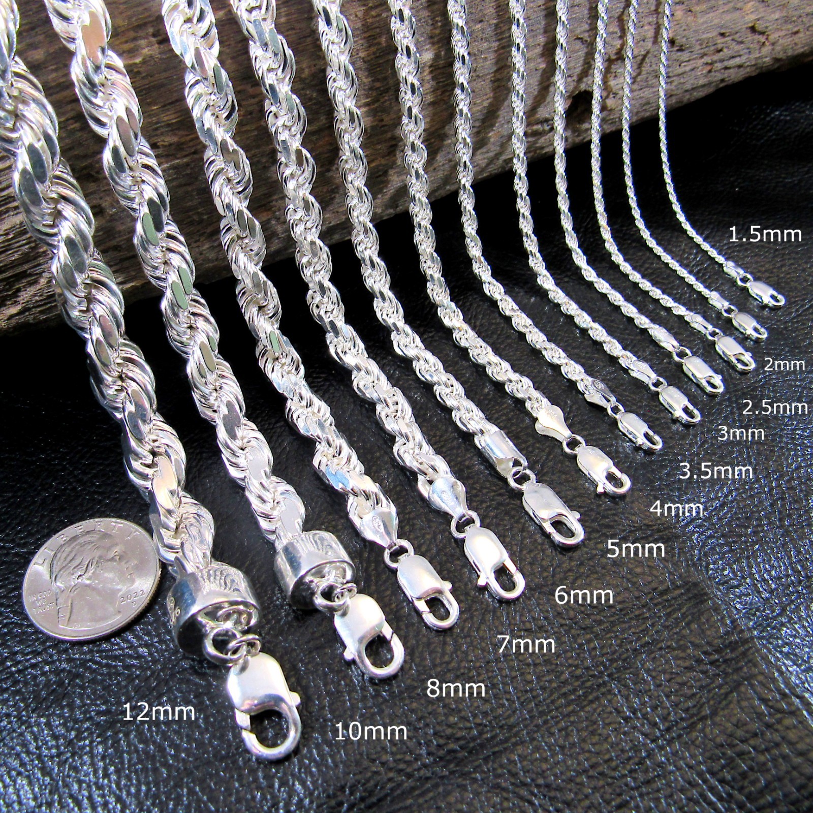 Solid 925 Sterling Silver Italian DIAMOND CUT ROPE CHAIN Necklace Bracelet Italy