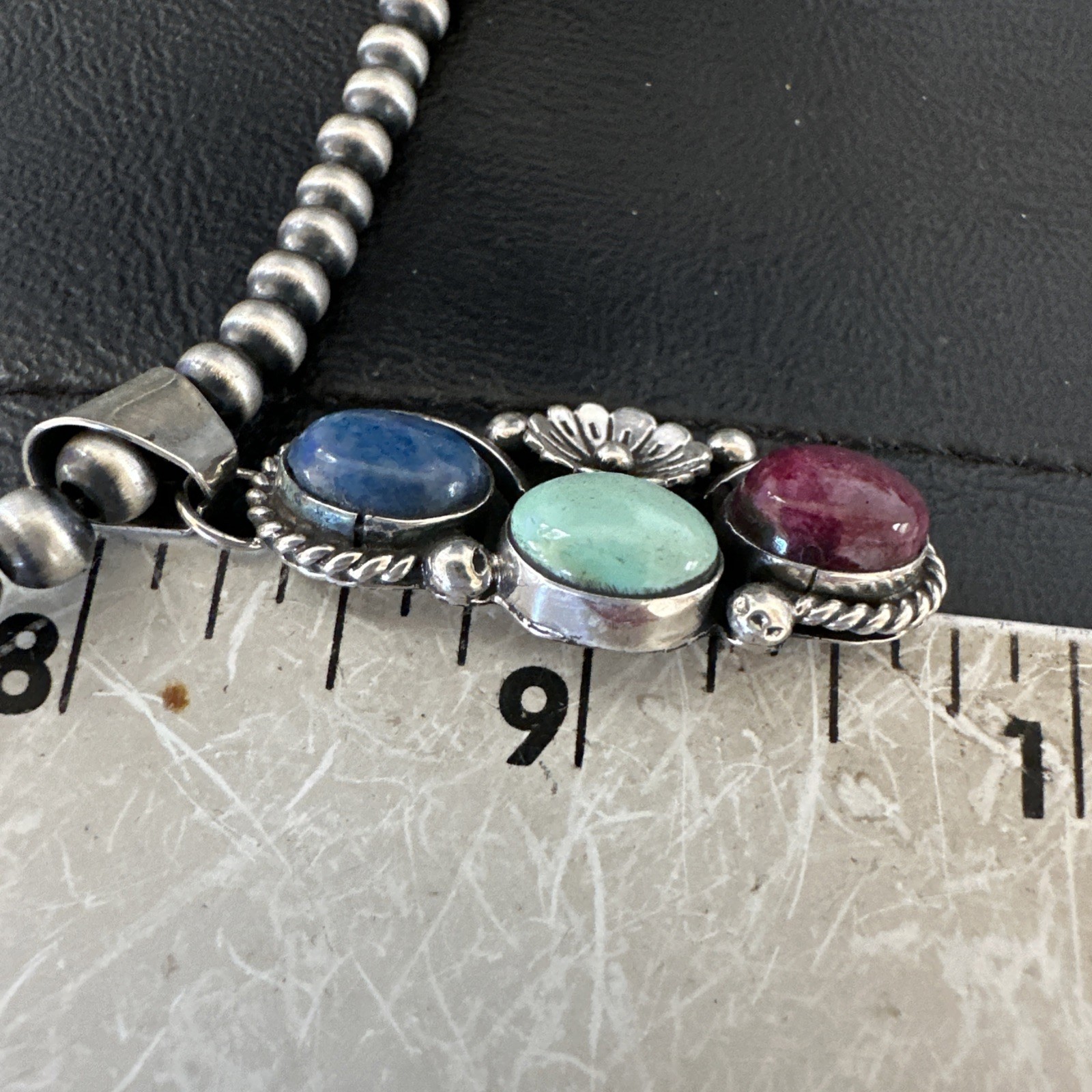 Multicolor Turquoise Spiny Navajo Sterling Silver Cluster Pendant Necklace 19313