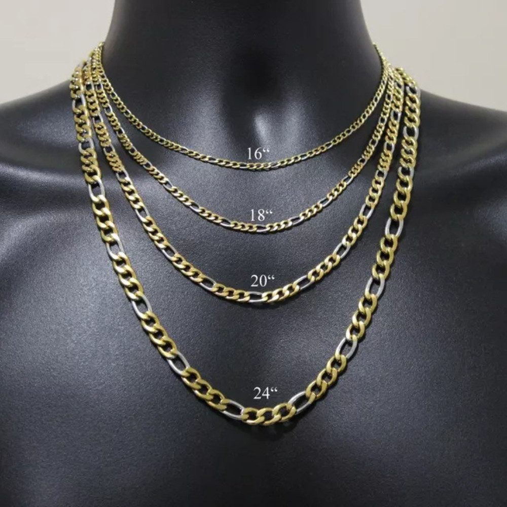 Two Tone Plated Stainless Steel Figaro 16″- 24″ Men Women Necklace 3/4/5/7mm