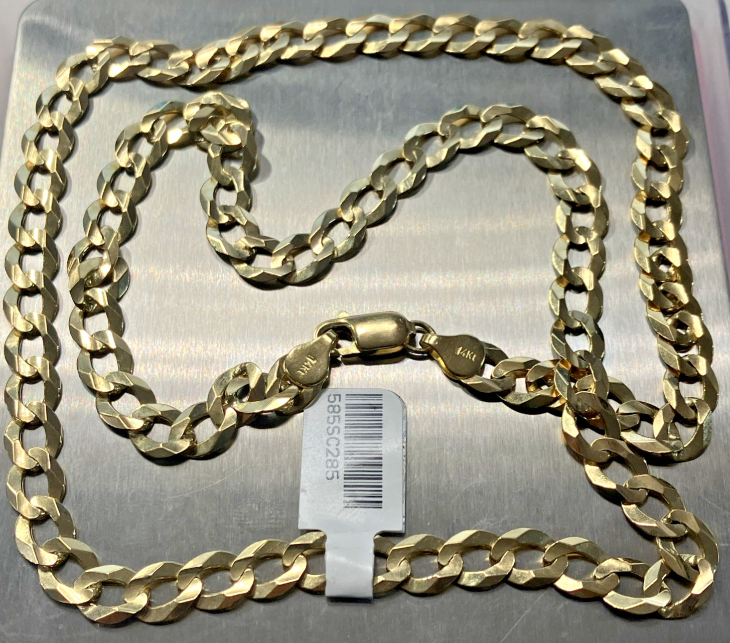 14kt Real Gold Solid Curb Link Chain 28.5grams 7.2mm 24” Brand New with Tag 14K