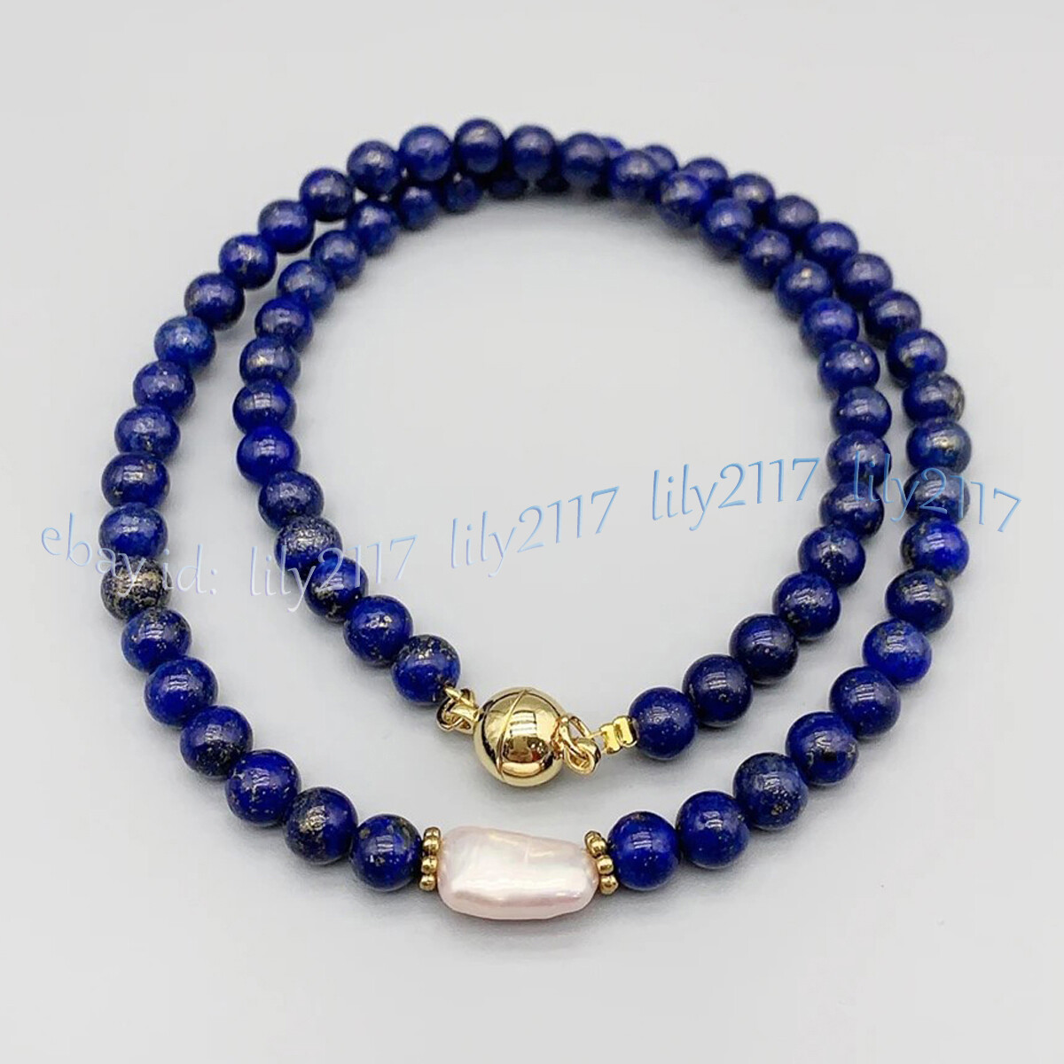 Natural Lapis Lazuli Round Gemstone Beads White Baroque Pearl Necklace 14-48”
