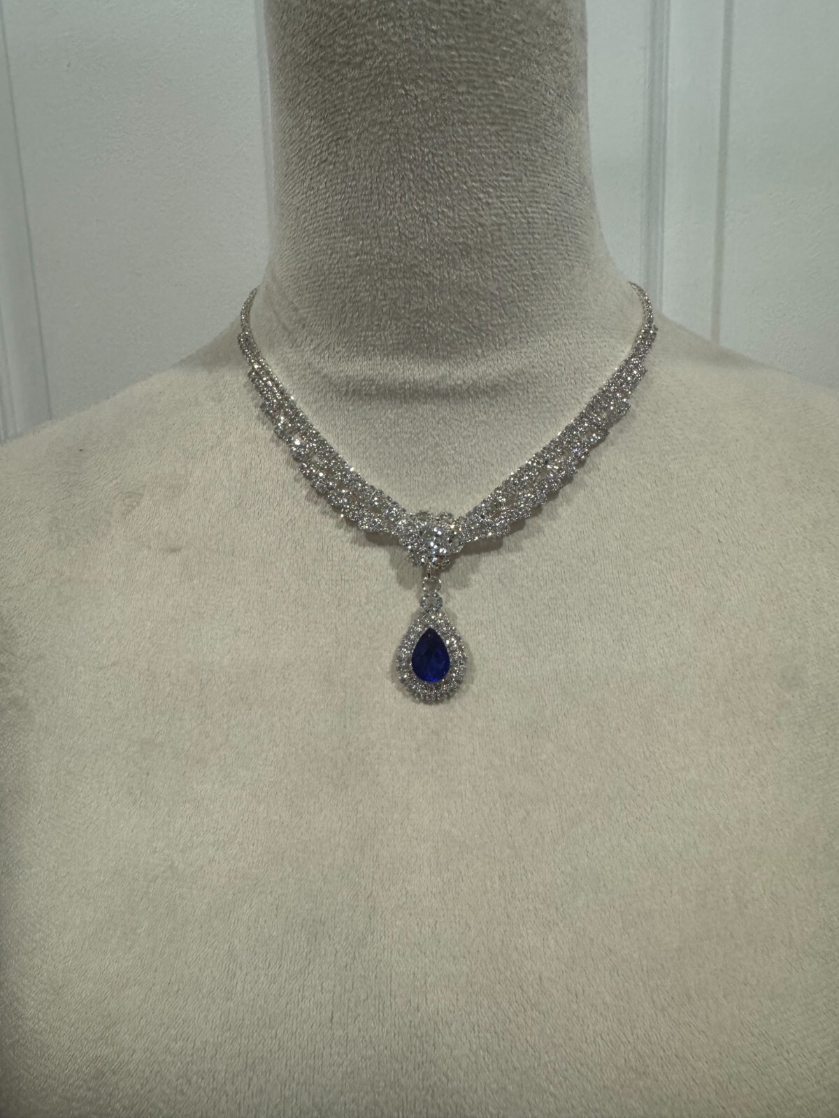 Crystal Necklace Earrings Jewelry Set Royal Blue
