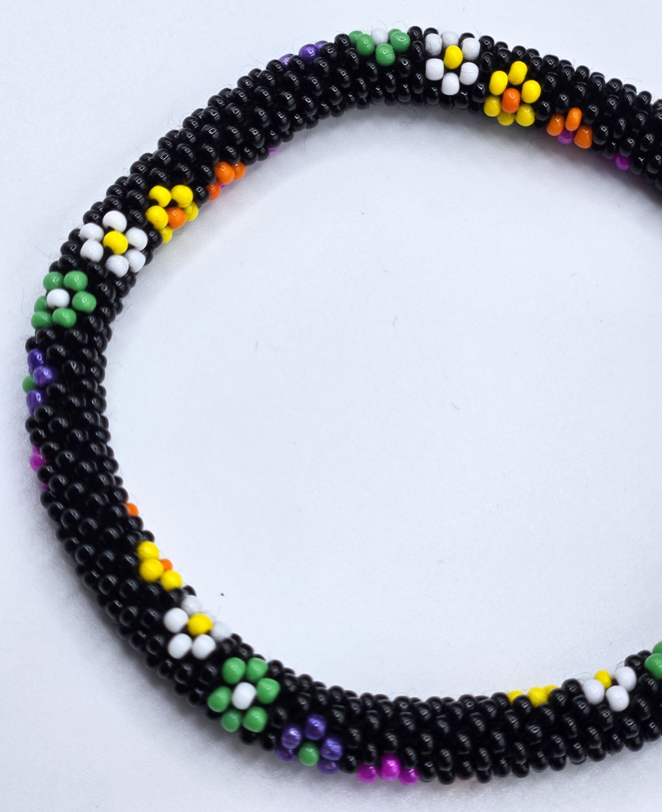 Set of 2 Handmade Beaded Bracelet Nepal Glass Bead Stackable Crochet Bracelets