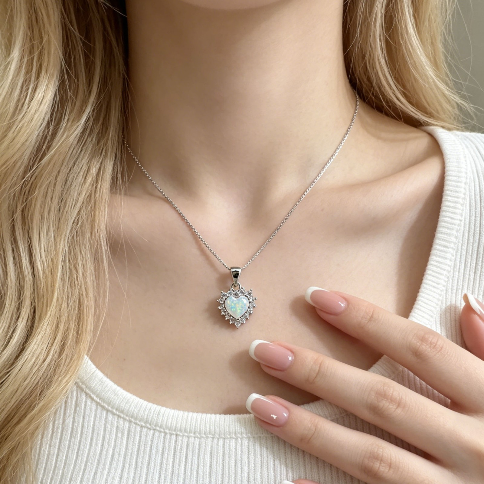 Natural Fire Opal Crystal Heart Pendant Healing Energy Women Dainty Necklace