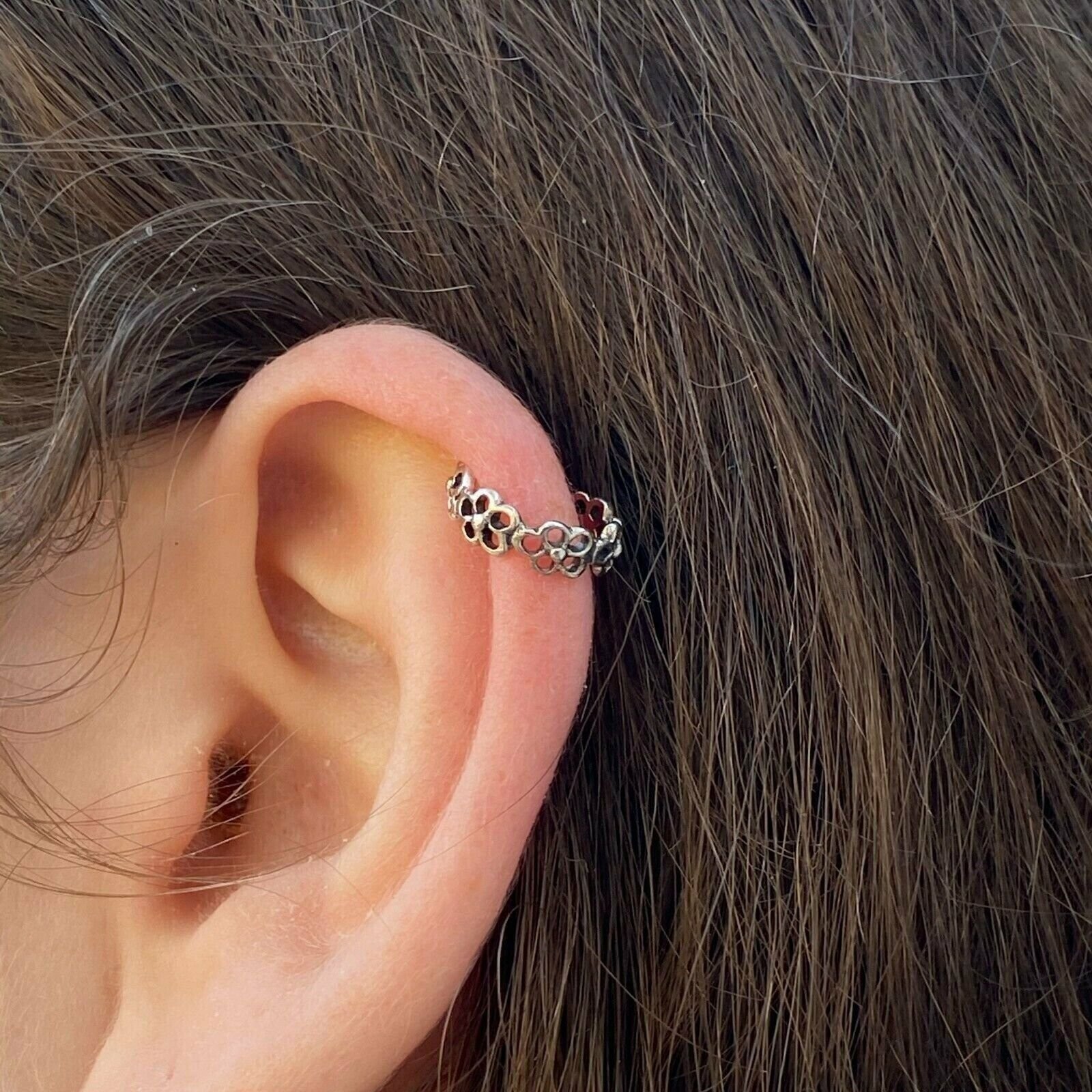 Sterling silver tiny flower wreath earring cuff