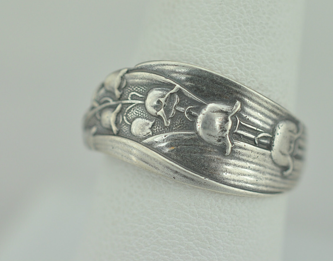 Dainty Solid 925 Sterling Silver Lily Of The Valley Flower Floral Spoon Ring