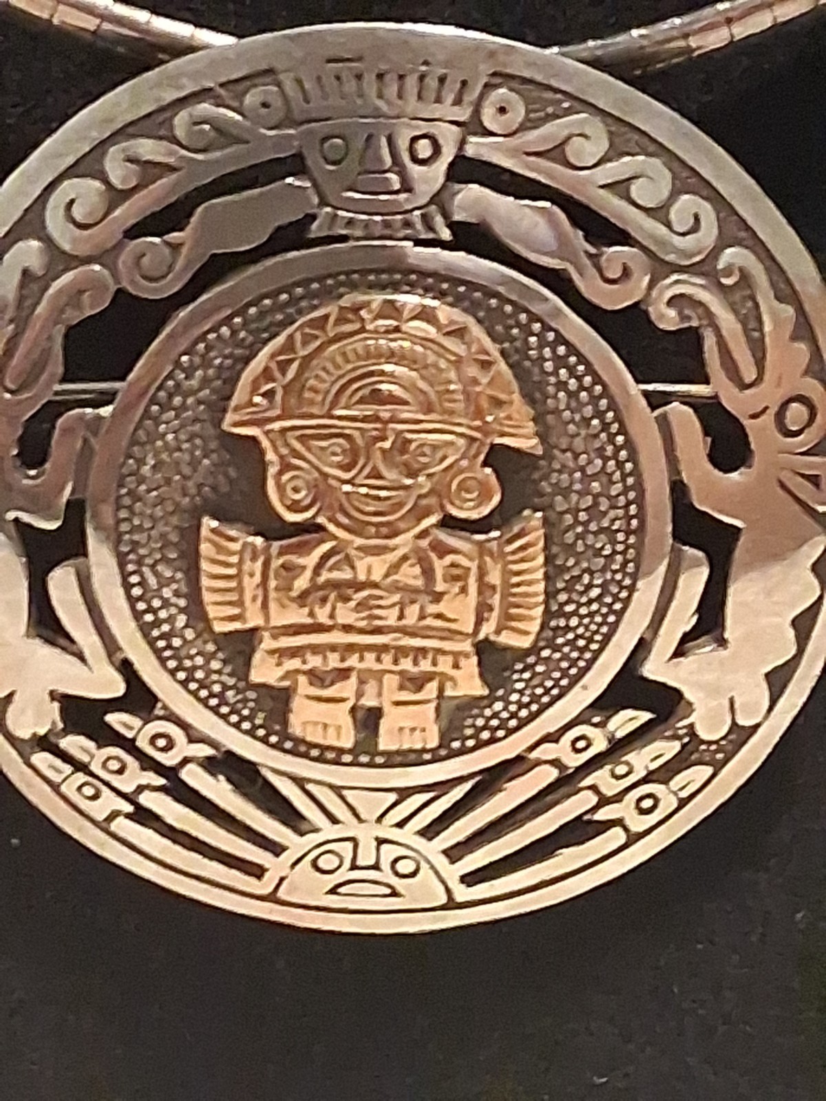 Vintage Peru Native INCA Sterling Silver And 18k Gold Brooch/Pendant Necklace