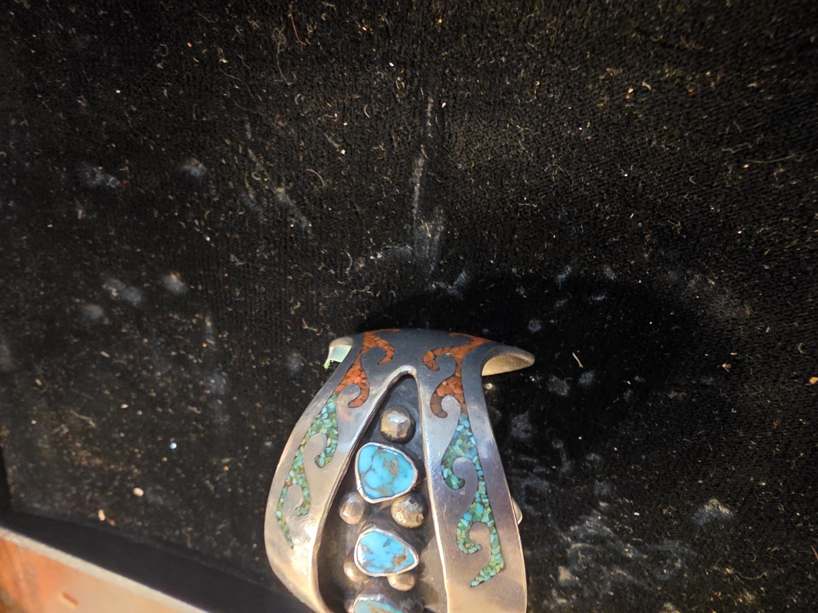 Sterling Silver Turquoise Cuff Bracelet Signed Unisex Adults Blue Green