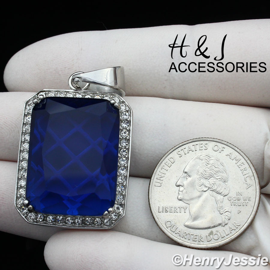 MEN’s Stainless Steel Silver Blue Rhinestone Charm Pendant*ASP103