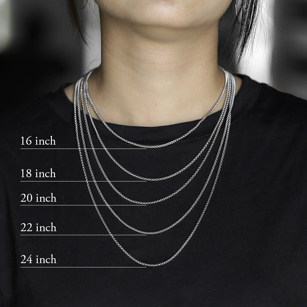 18-24 inches Round Box Link Chain Stainless Steel Necklace Men Women 2/3/4mm
