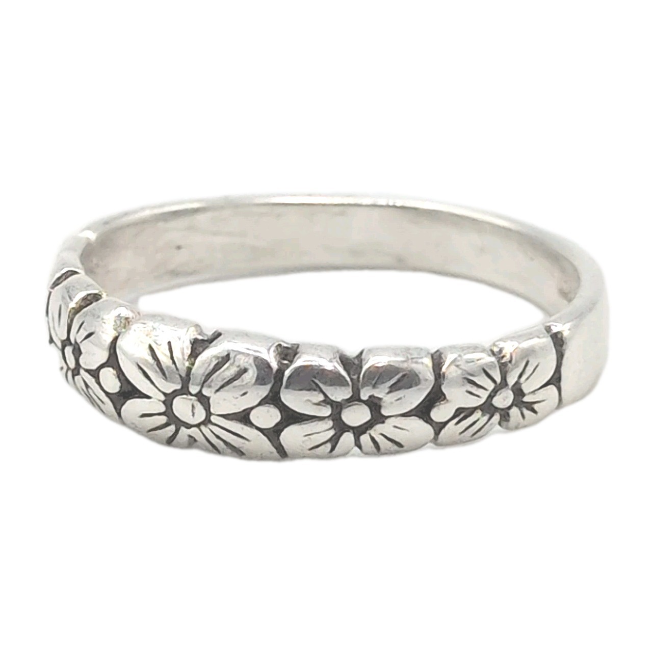 Solid 925 Sterling Silver (2.1g) Floral Band Flower Stacker Ring [Sizes 6-10]