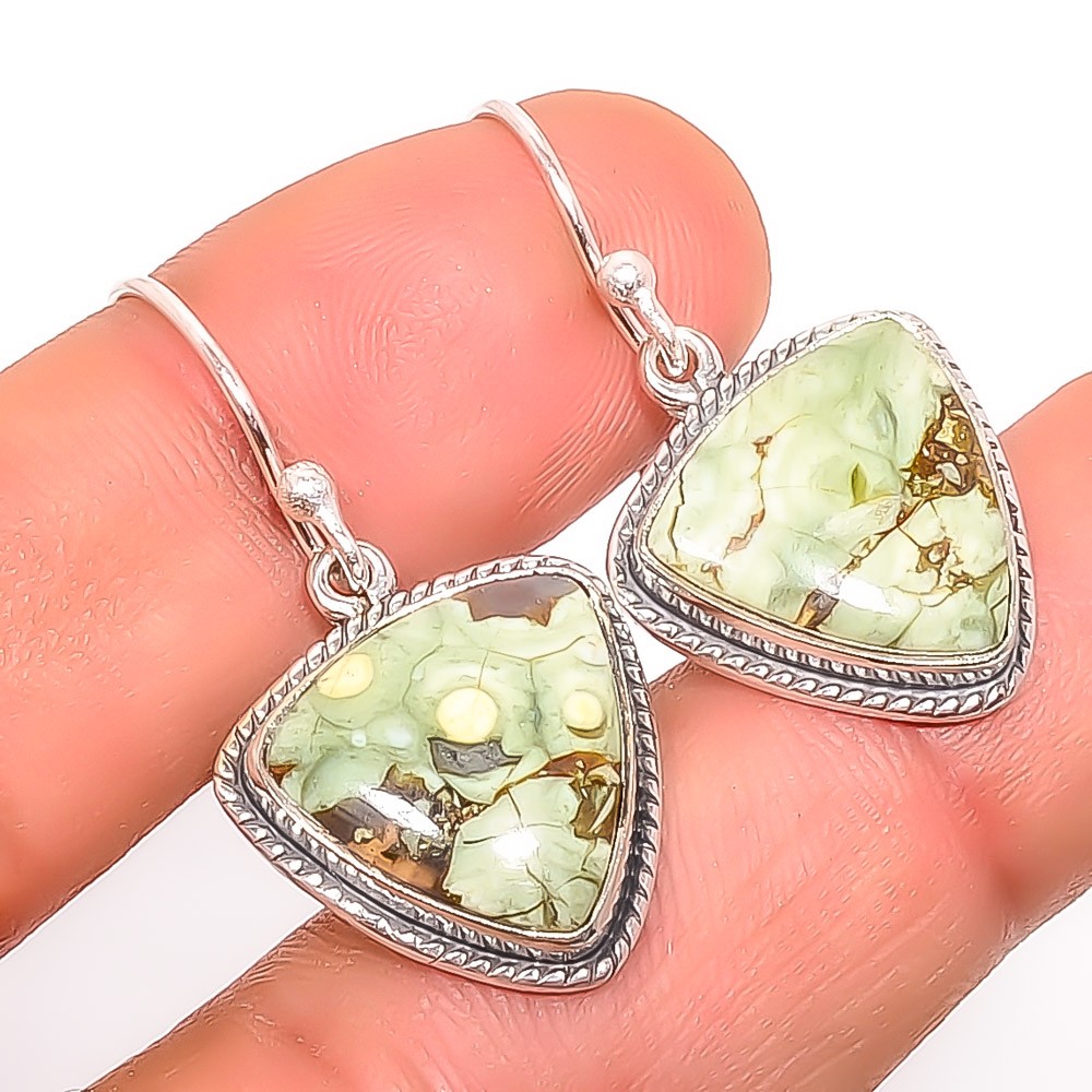 Rainforest Jasper Gemstone 925 Sterling Silver Handmade Bali Earring 1.37″ A310