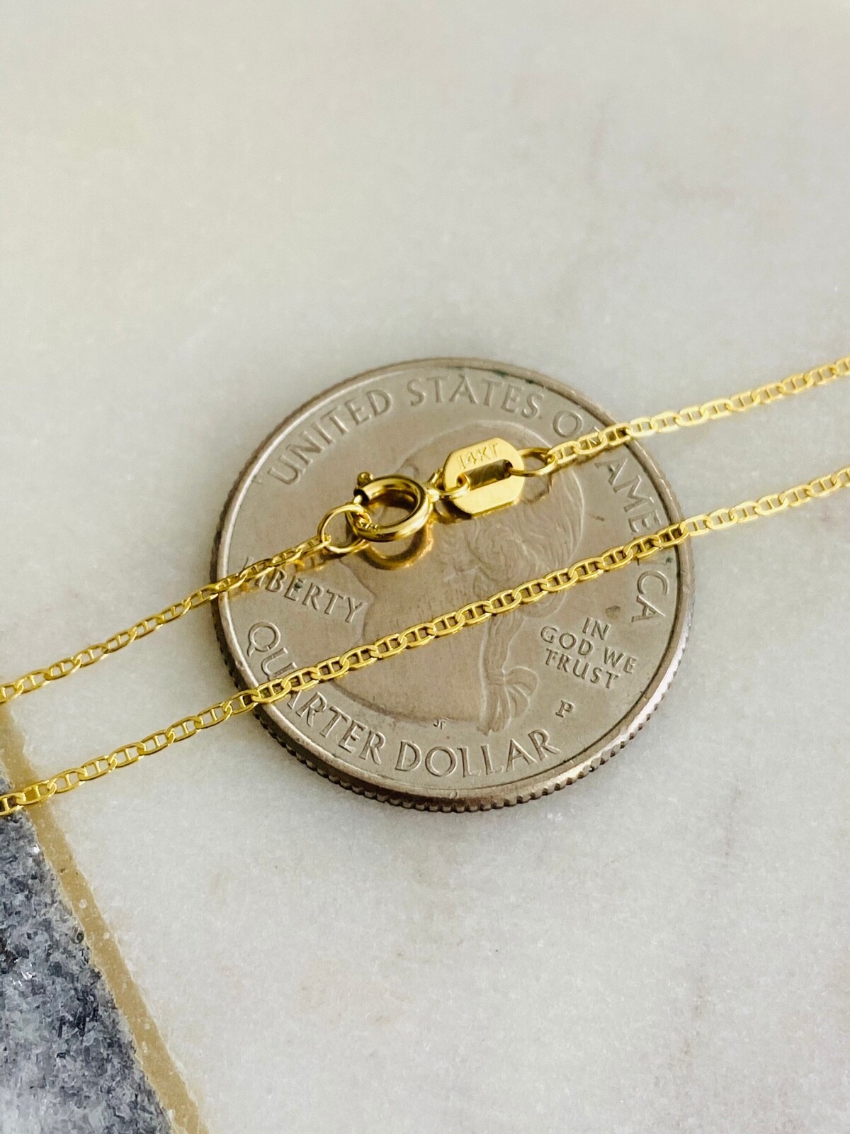 14K Solid Gold Anchor Mariner Link Chain Necklace- 14k Real Gold Chain – G030
