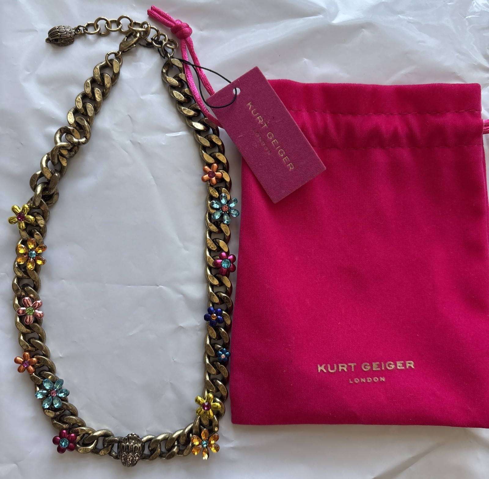 KURT GEIGER LONDON EAGLE BIRD HEAD Octavia Gemstone Curb Chain Necklace Multi NW