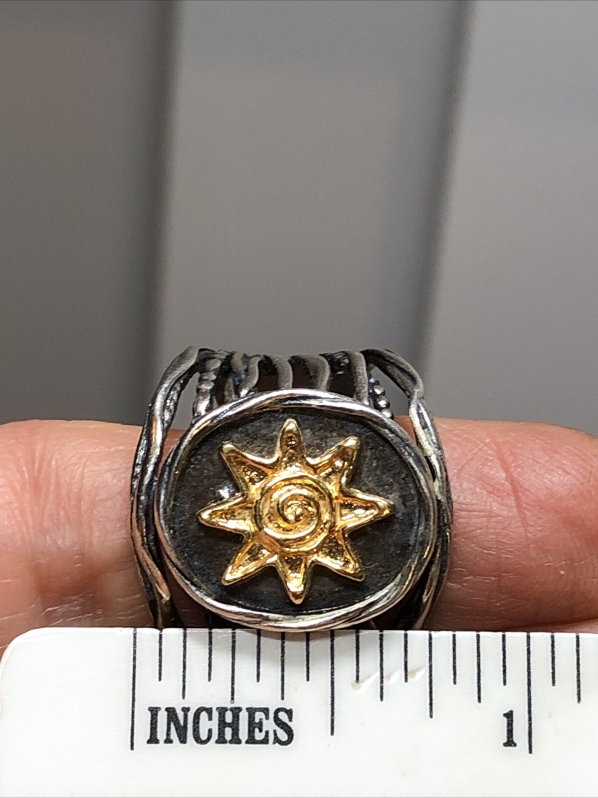 24. Shablool Didae 925 Sterling Yellow Accent SUN or STAR Ring 9g, 8.5s ISRAEL
