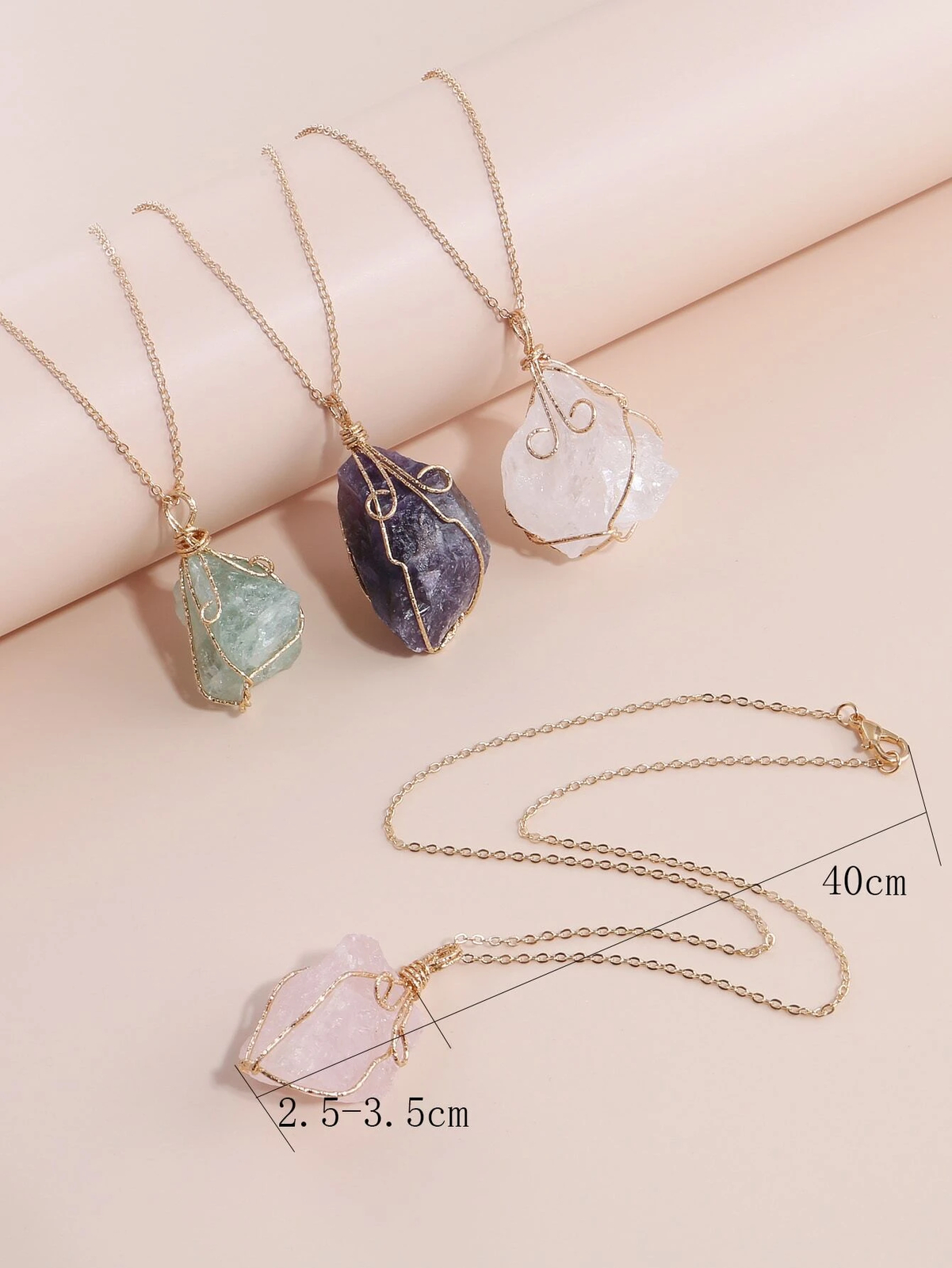 Natural Gemstone Necklace Chakra Stone Pendant Energy Healing Crystal with Chain