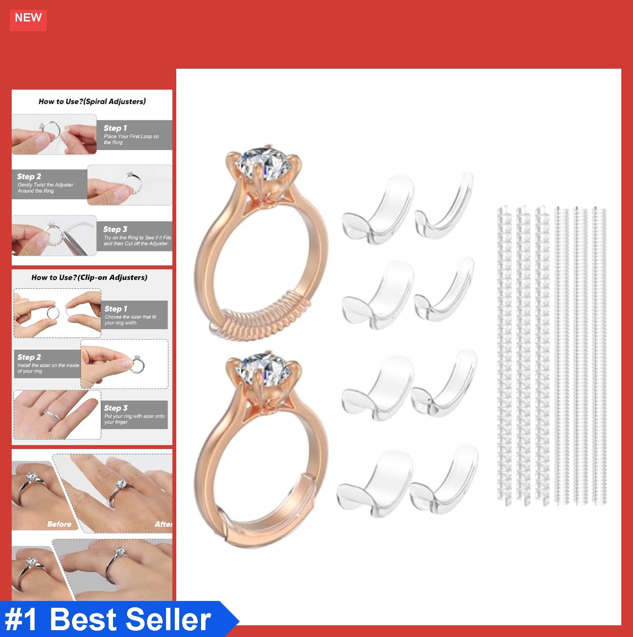 Ring Size Adjuster 14 Piece Set Clip On Spiral Coils Fit 1mm to 10mm Band Width
