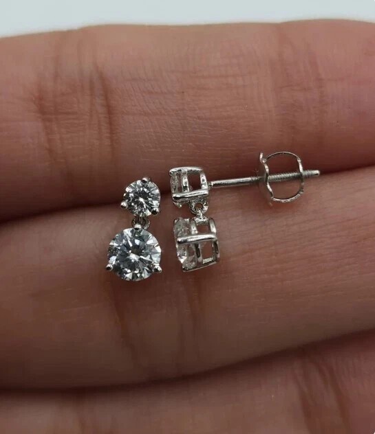 2.20Ct Round Simulated Diamond Drop Two Stone Hoop Earring 14K White Gold Plated