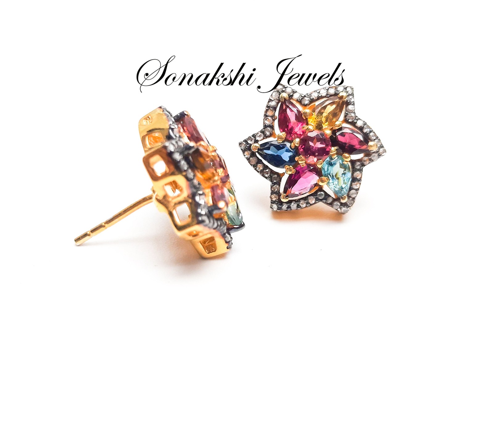 Pear Tourmaline Gemstone & Diamond Earring 925 Sterling Silver Earring