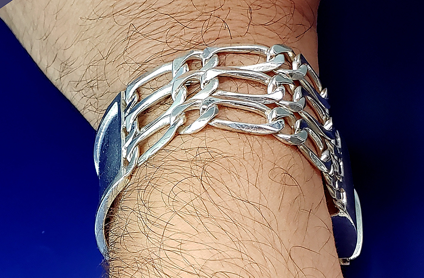 23 mm Solid Heavy Sterling Silver 3 Row Link ID Bracelet 8 Inches 61 Grams